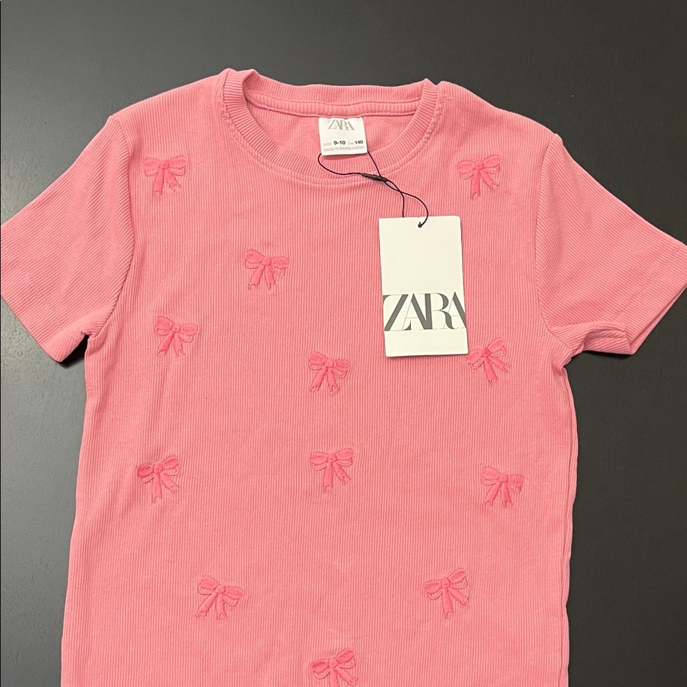 Zara Kids Pink Tee with Bow Accents